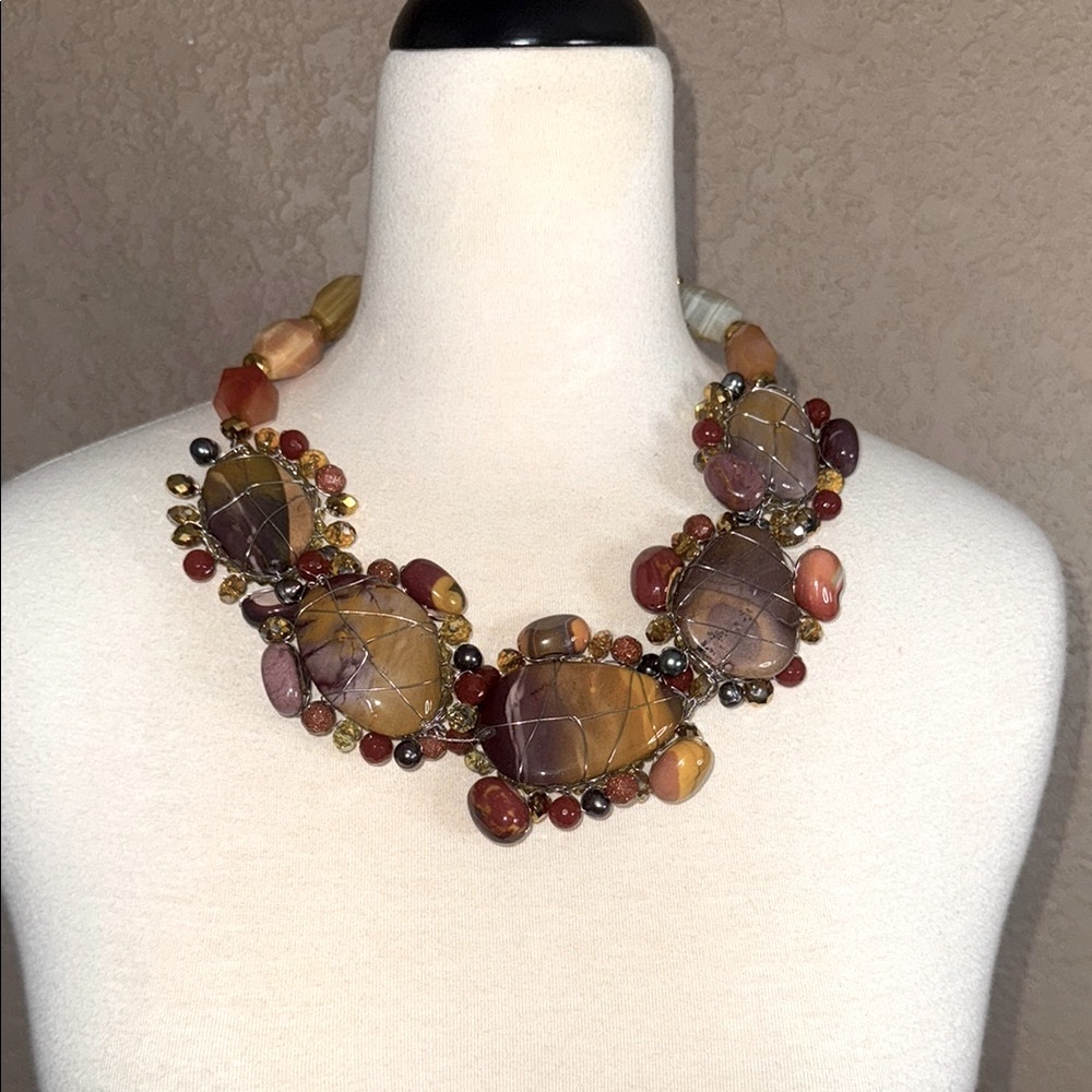 Agate Bohemian Stone Double Sided Necklace